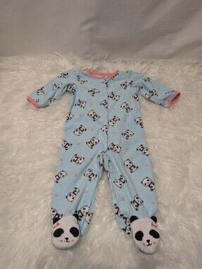 Baby Blue Panda Print One-Piece Panda Footed Pajamas